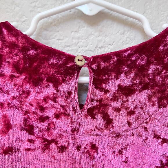 Peek Dress Girls XS 2-3 Fuchsia Crushed Velvet Bell Sleeve Ruffle Holiday Party - Picture 5 of 6